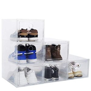 otwthsui shoe box, shoe boxes clear plastic stackable, clear plastic shoe boxes for closets and entryway, 13.38 × 9.84 × 7.08inch, foldable plastic shoe organizer, 6 pack (clear)