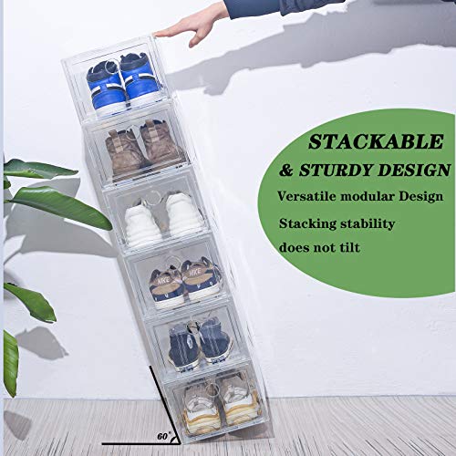 Otwthsui Shoe Box, Shoe Boxes Clear Plastic Stackable, Clear Plastic Shoe Boxes for Closets and Entryway, 13.38 × 9.84 × 7.08Inch, Foldable Plastic Shoe Organizer, 6 Pack (Clear)