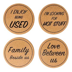 iwobble cork trivets for hot pots and pans, 4 set of 7.3 inches pot holders for housewarming gifts, wooden table, restaurant, office and bar.