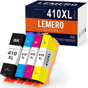 lemerosuperx remanufactured ink cartridge replacement for epson t410xl 410xl 410 xl work for expression xp-640 xp-830 xp-7100 xp-530 xp-630 xp-635 (black cyan magenta yellow, 4 pack)