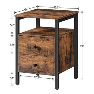 HOOBRO Nightstand, Bedside Table with 2 Drawers and Storage Shelves, Side End Table, Sofa Table for Living Room, Bedroom, Accent Furniture, Easy Assembly, Rustic Brown and Black BF43BZ01G2
