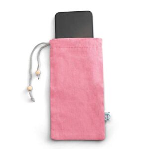 emf protection phone sleeve by halsa. radiation blocking carrying case, pouch. 100 silver fiber fabric lined. drawstring closure. high shielding. lightweight & portable. fits in pocket, purse, pink