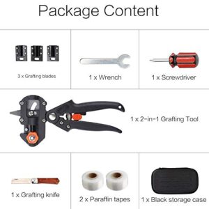 FUNTECK 2-in-1 Grafting Tools Pruner Kit, V-Graft Omega-Graft and U-Graft, Perfect for Fruit Tree Grafting, Including Grafting Tapes and Grafting Knife Black