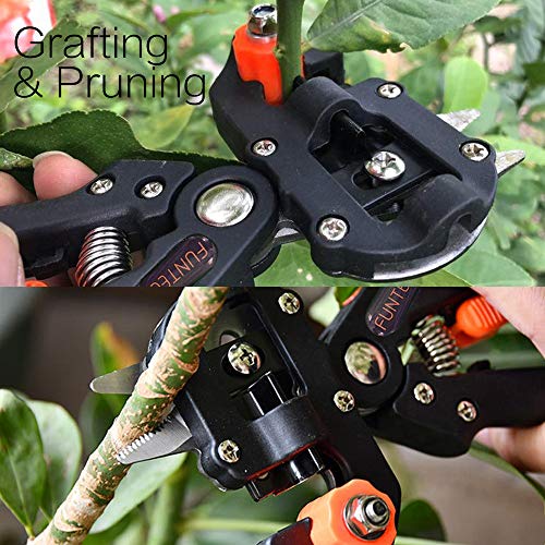 FUNTECK 2-in-1 Grafting Tools Pruner Kit, V-Graft Omega-Graft and U-Graft, Perfect for Fruit Tree Grafting, Including Grafting Tapes and Grafting Knife Black