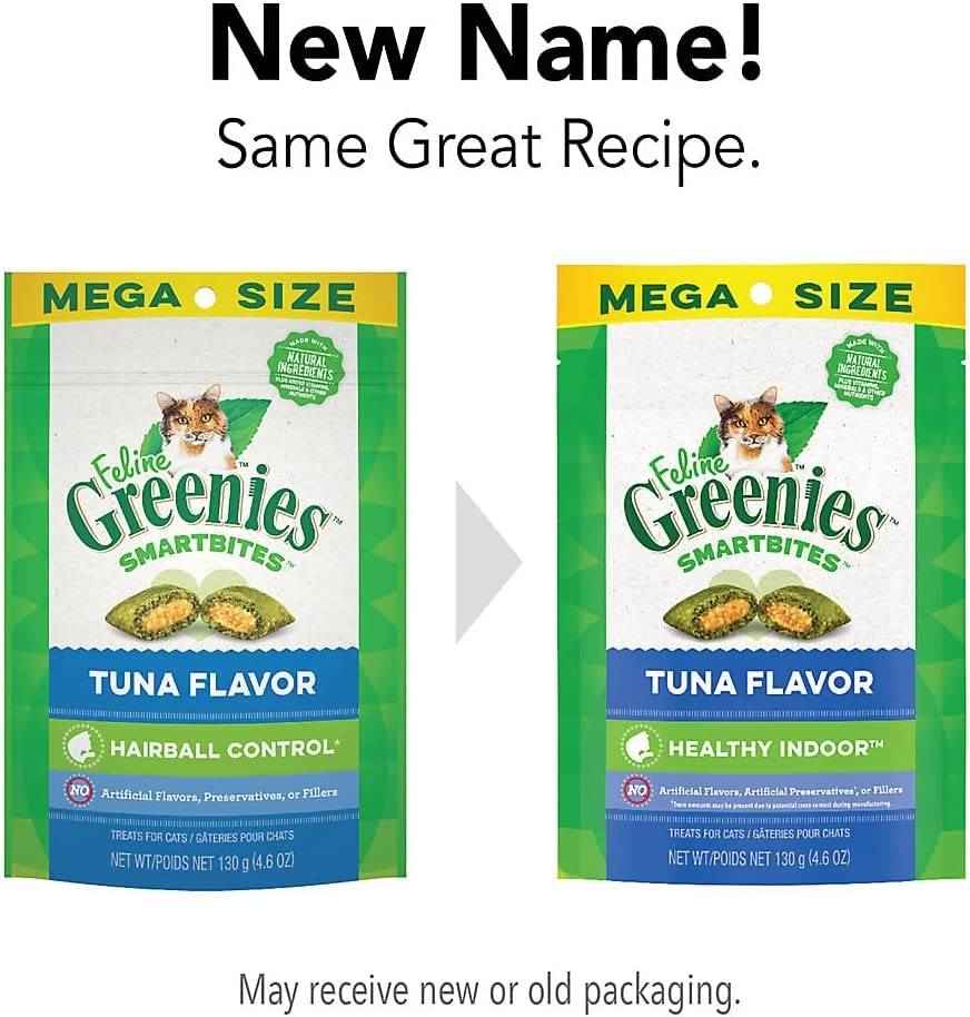 Greenies (4 Pack) Smartbites Hair Indoor Control (previously Called Hairball Control) Chicken and Tuna, (4.6oz, 2 Each) with 10ct PetFaves Wipes