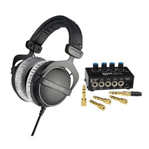 beyerdynamic dt 770 pro 80 ohm over-ear studio headphones (black) with knox gear compact 4-channel stereo amplifier bundle (2 items)