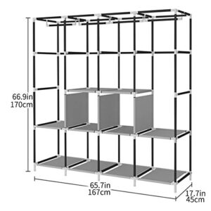 ACCSTORE Portable Wardrobe Clothing Wardrobe Shelves Clothes Storage Organiser with 4 Hanging Rail,Black