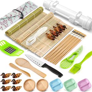 sushi making kit, 28 pcs sushi bazooka maker with bamboo rolling mat, chopsticks, paddle, spreader, sushi knife for sushi lovers beginners, diy sushi roller machine
