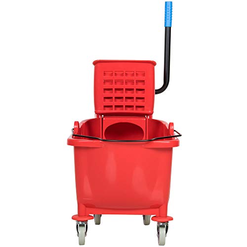 Red Lavex Janitorial 35 Qt./ 9 Gallon/ 34 Liters Brown Mop Bucket & Side Press Wringer Combo. Perfect to use at Home, Commercial, Restaurant, Hotel, School, Front-of-House, bathrooms, The Kitchen.