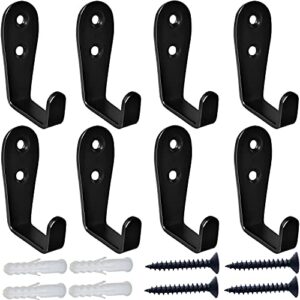 nbgrlvs 8 pcs black coat hooks for wall, heavy duty hooks for hanging coats no rust hooks wall mounted with screws and anchor for key, towel, bags, cup, hat indoor and outdoor (l shape)