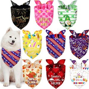 9 Pieces Holidays Dog Bandanas Patriotic Dog Bandanas 4th of July Dog Bandanas Adjustable Dog Scarf Washable Dog Scarves for Thanksgiving Halloween Christmas PET Costume Supply (Fresh Pattern)