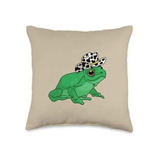 cowboy hat frog cottagecore cute frog with cowboy hat-cottagecore aesthetic throw pillow, 16x16, multicolor