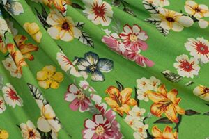 fabric merchants rayon challis floral fabric by the yard, green/yellow/pink 3 yards