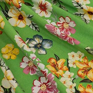 Fabric Merchants Rayon Challis Floral Fabric by The Yard, Green/Yellow/Pink 3 Yards