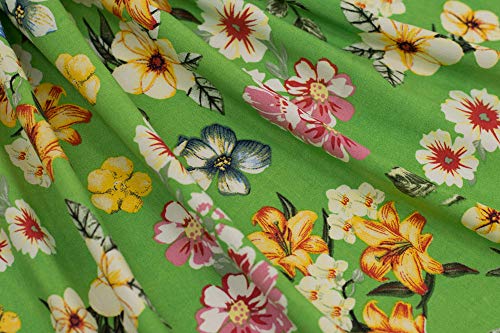 Fabric Merchants Rayon Challis Floral Fabric by The Yard, Green/Yellow/Pink 3 Yards