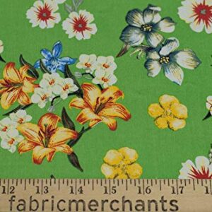 Fabric Merchants Rayon Challis Floral Fabric by The Yard, Green/Yellow/Pink 3 Yards