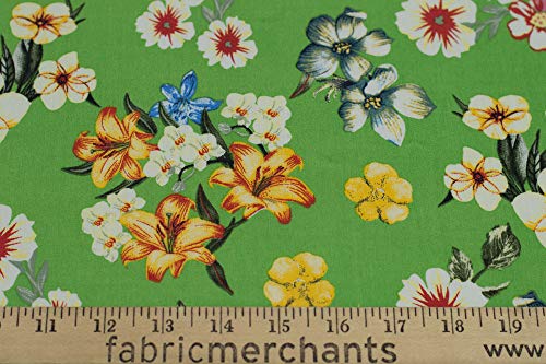 Fabric Merchants Rayon Challis Floral Fabric by The Yard, Green/Yellow/Pink 3 Yards