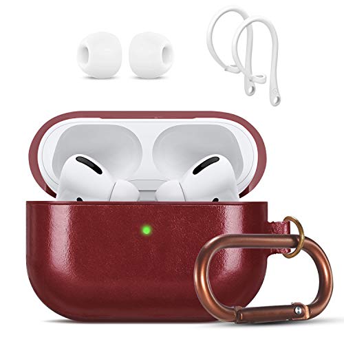 Airpods Pro Case Leather, Protective Airpods Case Cover for Apple Airpods 3, Genuine Leather Case for Airpods Pro with Keychain [Front LED Visible] Headphone Cases for AirPods Pro Charging Case