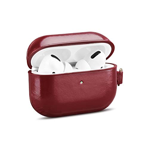 Airpods Pro Case Leather, Protective Airpods Case Cover for Apple Airpods 3, Genuine Leather Case for Airpods Pro with Keychain [Front LED Visible] Headphone Cases for AirPods Pro Charging Case