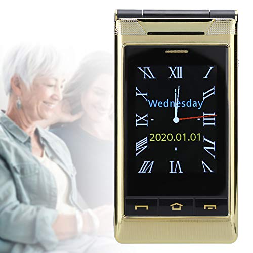 214 Flip Cell Phones,3G 128MB+64MB Dual Screen Unlocked Seniors Mobile Phone,2.6 in Large Screen Big Button Mobile Phone with 5900mah Large Battery,for Elderly,100-240V(Gold)