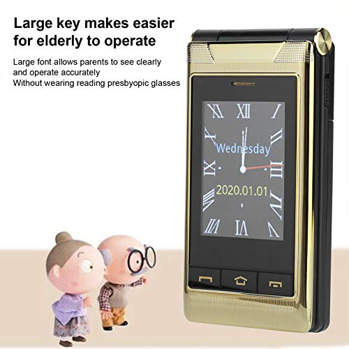 214 Flip Cell Phones,3G 128MB+64MB Dual Screen Unlocked Seniors Mobile Phone,2.6 in Large Screen Big Button Mobile Phone with 5900mah Large Battery,for Elderly,100-240V(Gold)