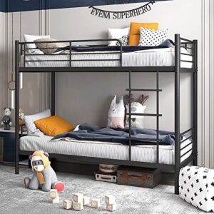 noillats metal bunk bed twin over twin with ladder, heavy duty sturdy 2 in 1 convertible bunk bed with safety guard rails