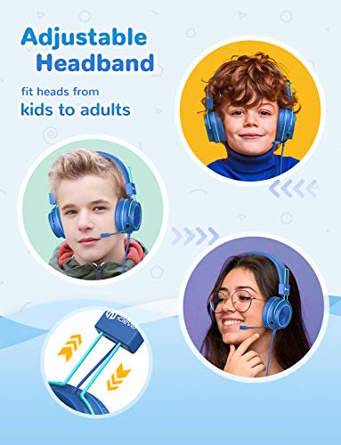 iClever HS21 Kids Headphones with Microphone for Virtual School- Rotatable Extendable Mic - 94 dB Volume-Safe Headphones for Kids, Wired Foldable Kids Gaming Headset for PS4/Xbox One/Switch/PC/Tablet