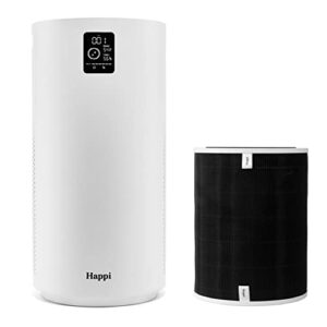 our happi air purifier for large rooms offices and home, h13 hepa filter for up to 1,500 sq. ft, captures 99.98% of airborne toxins, uv light, real time air quality led display, 5 speeds, white