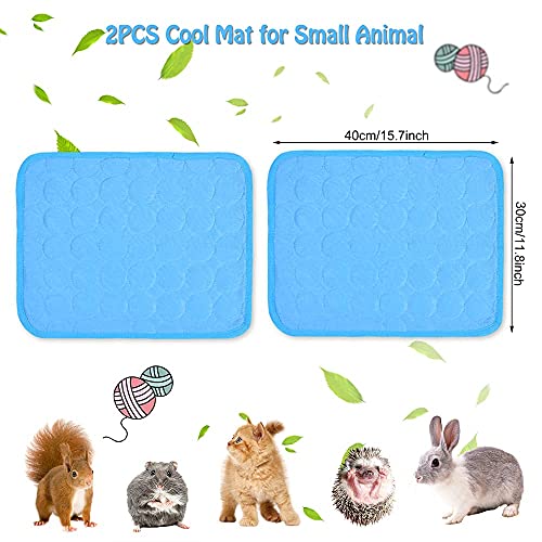 2PCS Summer Cooling Mat for Rabbit, Washable Bunny Bed, Rabbit Bed Mat, Guinea Pig Cage Liner Hamster Pee Pad, Fleece Sleep Pad for Squirrel, Hedgehog, Chinchilla, Small Animals, 15.8''x11.8'' Blue