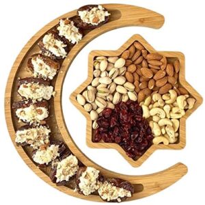 Suqoon Wooden Crescent Moon & Star Tray - Crystals & Stones Holder - Exquisite Serving Tray Set for Appetizers, Cookies - 11.5 inch Crescent Moon Tray for Healing Crystals Storage & 8 inch Star Tray