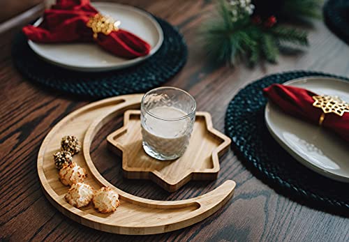 Suqoon Wooden Crescent Moon & Star Tray - Crystals & Stones Holder - Exquisite Serving Tray Set for Appetizers, Cookies - 11.5 inch Crescent Moon Tray for Healing Crystals Storage & 8 inch Star Tray