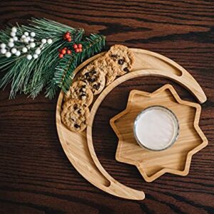 Suqoon Wooden Crescent Moon & Star Tray - Crystals & Stones Holder - Exquisite Serving Tray Set for Appetizers, Cookies - 11.5 inch Crescent Moon Tray for Healing Crystals Storage & 8 inch Star Tray