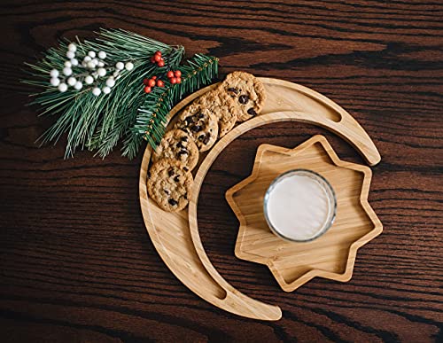 Suqoon Wooden Crescent Moon & Star Tray - Crystals & Stones Holder - Exquisite Serving Tray Set for Appetizers, Cookies - 11.5 inch Crescent Moon Tray for Healing Crystals Storage & 8 inch Star Tray