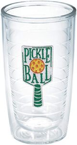 tervis pickleball made in usa double walled insulated tumbler cup keeps drinks cold & hot, 16oz - no lid, clear
