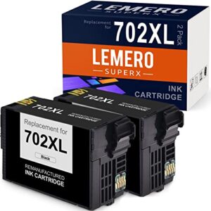 lemerosuperx remanufactured ink cartridge replacement for epson 702 702 xl 702xl work for workforce pro wf-3720 wf-3730 wf-3733 printer (black, 2 pack)