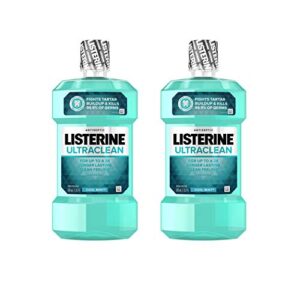 listerine ultraclean oral care antiseptic mouthwash to help fight bad breath germs gingivitis plaque and tartar oral rinse for healthy gums fresh flavor 500 ml, blue, cool mint, 33.814 fl oz, pack of 2