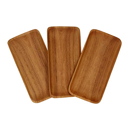 Canbella Serving Platter Teak Wood Rectangular - Serving Tray 5 x 10 inches Set of 3 Party Wooden Platters Wood Tray for Display Fruit Snacks Dessert Appetizer Sushi Food Decorative