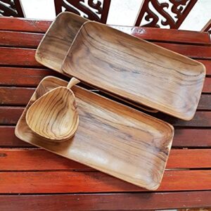 Canbella Serving Platter Teak Wood Rectangular - Serving Tray 5 x 10 inches Set of 3 Party Wooden Platters Wood Tray for Display Fruit Snacks Dessert Appetizer Sushi Food Decorative