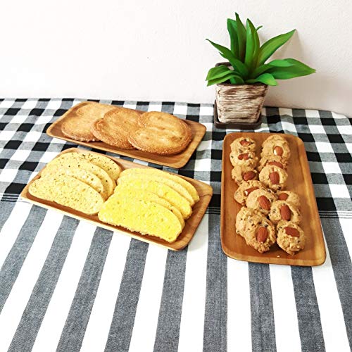 Canbella Serving Platter Teak Wood Rectangular - Serving Tray 5 x 10 inches Set of 3 Party Wooden Platters Wood Tray for Display Fruit Snacks Dessert Appetizer Sushi Food Decorative