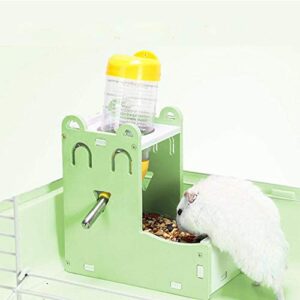 zhang ku 2 in 1 small pet water dispenser, with food container base and 80ml water bottle for bird guinea pig hamster hedgehog chinchilla ferret (green)