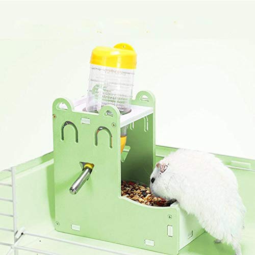 Zhang Ku 2 in 1 Small Pet Water Dispenser, with Food Container Base and 80ml Water Bottle for Bird Guinea Pig Hamster Hedgehog Chinchilla Ferret (Green)