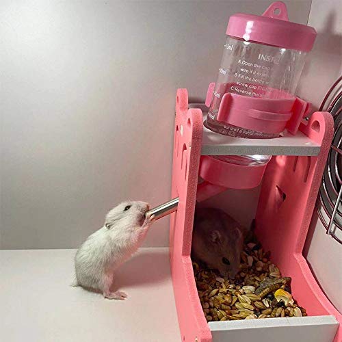 Zhang Ku 2 in 1 Small Pet Water Dispenser, with Food Container Base and 80ml Water Bottle for Bird Guinea Pig Hamster Hedgehog Chinchilla Ferret (Green)