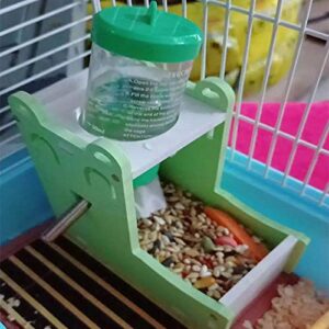 Zhang Ku 2 in 1 Small Pet Water Dispenser, with Food Container Base and 80ml Water Bottle for Bird Guinea Pig Hamster Hedgehog Chinchilla Ferret (Green)