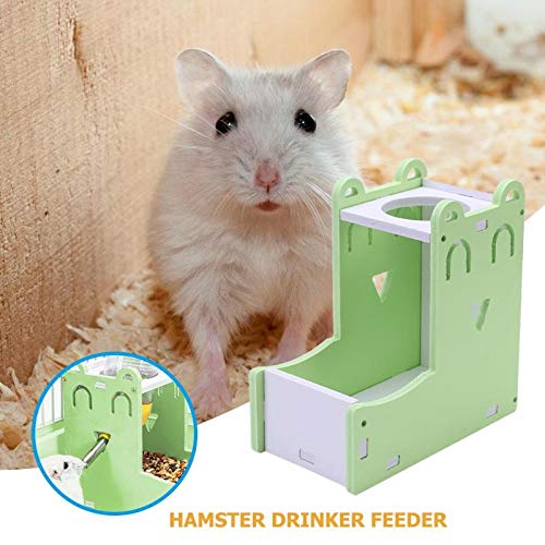 Zhang Ku 2 in 1 Small Pet Water Dispenser, with Food Container Base and 80ml Water Bottle for Bird Guinea Pig Hamster Hedgehog Chinchilla Ferret (Green)