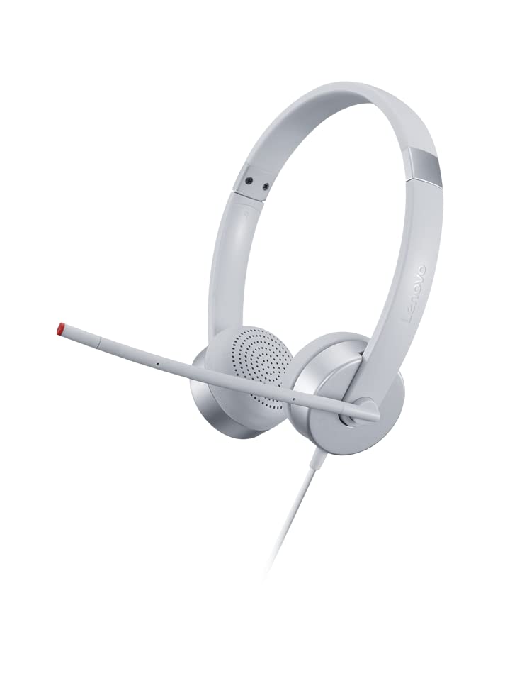 Lenovo 100 Stereo Analog Headset, 3.5mm, 180° Boom Microphone, Memory-Foam Earcups, GXD1B60597, Cloud Grey