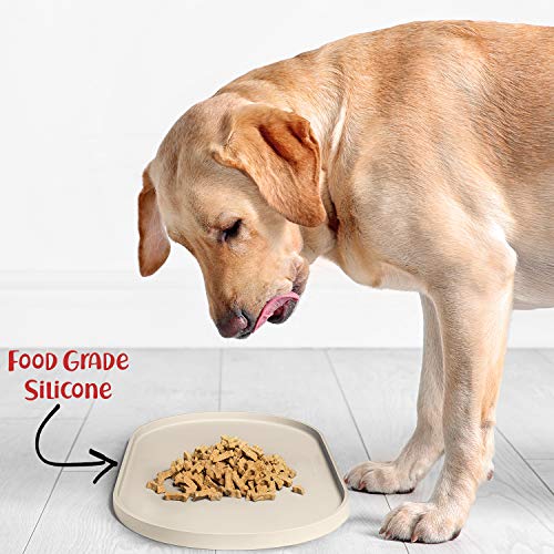 DogBuddy Dog Food Mat - Waterproof Dog Bowl Mat, Silicone Dog Mat for Food and Water, Pet Food Mat with Edges, Nonslip Dog Feeding Mat, Dog Food Mats for Floors (Small, White Sand)