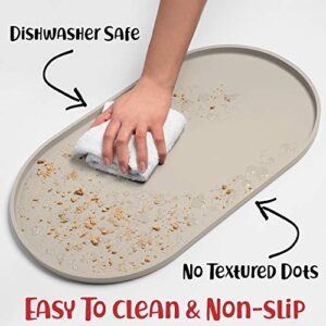 DogBuddy Dog Food Mat - Waterproof Dog Bowl Mat, Silicone Dog Mat for Food and Water, Pet Food Mat with Edges, Nonslip Dog Feeding Mat, Dog Food Mats for Floors (Small, White Sand)