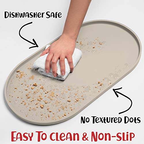 DogBuddy Dog Food Mat - Waterproof Dog Bowl Mat, Silicone Dog Mat for Food and Water, Pet Food Mat with Edges, Nonslip Dog Feeding Mat, Dog Food Mats for Floors (Small, White Sand)