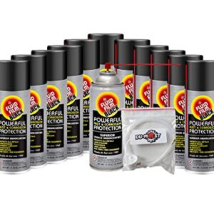 Fluid Film BLACK (12 Aerosol Cans) with DU-MOST 2' Extension Hose & Nozzle, Long Lasting Corrosion Prevention, Penetrant & Lubricant, Marine, Automotive & Snow-Handling Vehicles Undercoating, 11.75 Oz