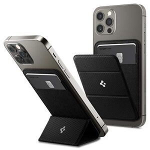 spigen smart fold phone card holder for back of phone, stick on phone wallet, credit card wallet with 3m sticker designed for all smartphones - black
